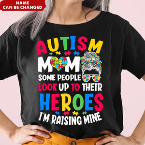 Autism Mom Raising Hero Personalized Name T-Shirt