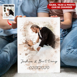 Watercolor Couple Portrait from Photo - Personalized Poster, Sweet Anniversary Gift