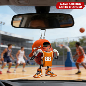 Personalized Basketball Character Acrylic Car Ornament on Outdoor Court