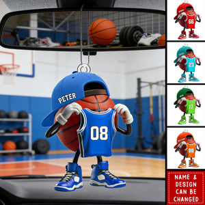 Personalized Basketball Character Acrylic Car Ornament on Outdoor Court