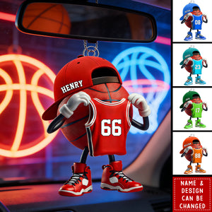 Personalized Basketball Character Acrylic Car Ornament on Outdoor Court