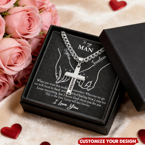 With God Leading Our Forever Journey Gift For Him - Personalized Cross Necklace With Card