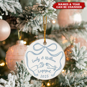 First Christmas Engaged Personalized Ceramic Ornament - Engagement Gift for Couples
