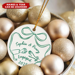 First Christmas Engaged Personalized Ceramic Ornament - Engagement Gift for Couples