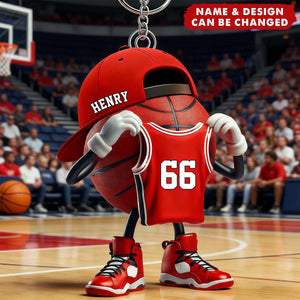 Personalized Basketball Character Acrylic Keychain on Outdoor Court