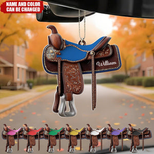 Custom Xmas Cowboy/ Cowgirl Western Horse Saddle Acrylic Car Ornament