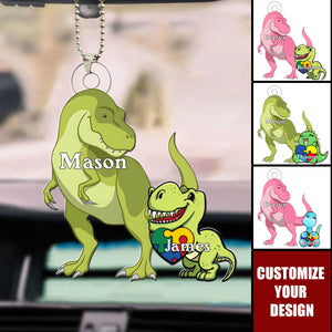 Proud Momsaurus Personalized Acrylic Car Ornament, Gifts For Autism Mom