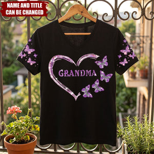 Custom Bling Shirt For Grandma/ Mother - Personalized V-neck T-shirt