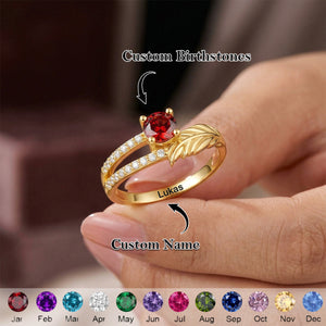 Forever in Our Hearts - Personalized Feather Birthstone Ring with Text