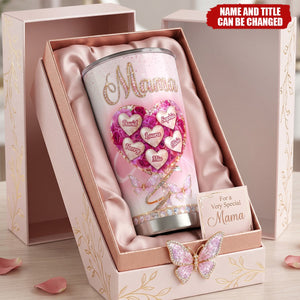Heart Rose Flower Grandkids - Personalized Stainless Steel Tumbler