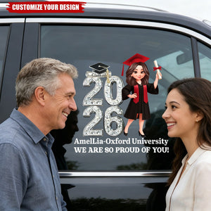Personalized Graduation Sticker Decal Class of 2026 Girl Holding Diploma Proud Message Unique Gift