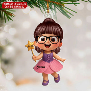 Cartoon Fairy Kid Christmas Personalized Acrylic Ornament, Beautiful Gift For Grandkids