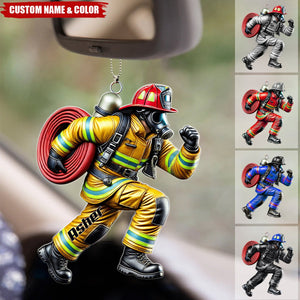 Firefighter Hero Personalized Acrylic Car Ornament, Christmas Gift For Firefighter