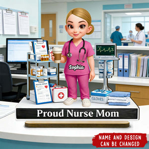 Proud Nurse Mom - Personalized 2-Layered Wooden Plaque, Gift For Mom, Grandma