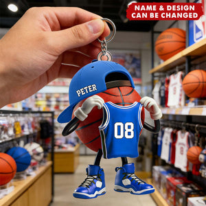 Personalized Basketball Character Acrylic Keychain on Outdoor Court