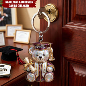 Class Of Graduation Bear - Personlized Wood Keychain - Gifts For Students