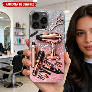 Stylish Hair Styling Tools Phone Case, Personalized Clear Case, Gift For Hairstylists And Beauty Enthusiasts