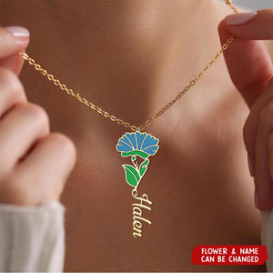 Custom Floral Name Personalized Birth Flower Necklace - Gifts For Her