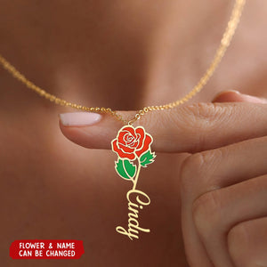 Custom Floral Name Personalized Birth Flower Necklace - Gifts For Her