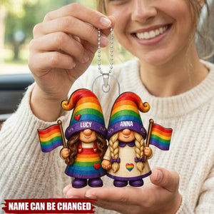 Love Is Love Rainbow Dwarf Couple - Personalized Car Hanger