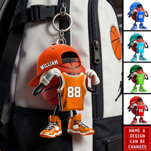 Personalized Basketball Character Acrylic Keychain on Outdoor Court