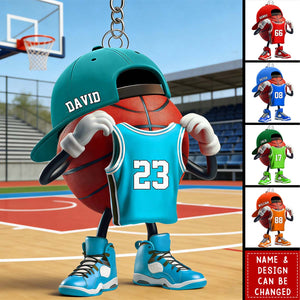 Personalized Basketball Character Acrylic Keychain on Outdoor Court
