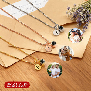Personalized Engraved Initial Disc Photo Projection Necklace - Birthday Anniversary Gift for Women