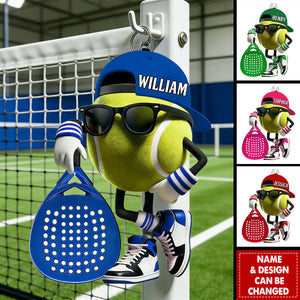 Personalized Padel Acrylic Keychain Cute Tennis Ball Character with Sunglasses and Cap