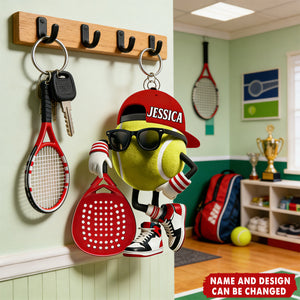 Personalized Padel Acrylic Keychain Cute Tennis Ball Character with Sunglasses and Cap