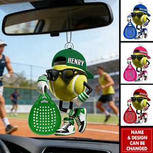 Personalized Padel Acrylic Car Ornament Cute Tennis Ball Character with Sunglasses and Cap