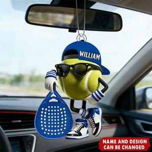 Personalized Padel Acrylic Car Ornament Cute Tennis Ball Character with Sunglasses and Cap