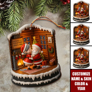 Growing Old Together Since, Santa Claus And Christmas Tree, Custom Wood Ornament, Gift For Couples And Grandparents