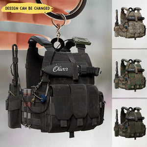 Tactical Vests Personalized Acrylic Keychain, Soldier Uniform Keychain, Military Accessories, Veteran Gift, Army Gift, Veteran Day Gift Idea