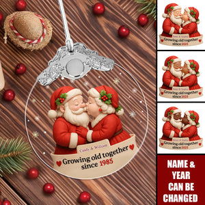 Growing Old Together Santa Claus And Mrs. Claus,Personalized Glass Ornament,Gift For Couples And Grandparents