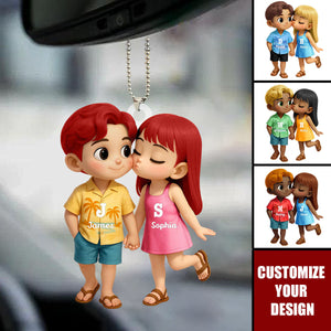 Cute Cartoon Couple Summer Vibe Personalized Acrylic Ornament, Gift for him, Gift for her