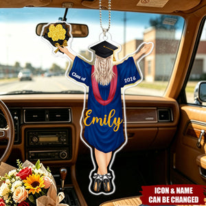 Backside Woman Man Graduation - Personalized Acrylic Car Hanger, Heartfelt Gift for Him or Her, Perfect Graduation Present