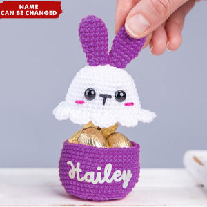 Personalized Name Crochet Easter Bunny Egg Cozy & Candy Bowl Basket