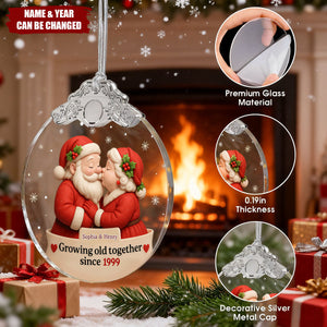 Growing Old Together Santa Claus And Mrs. Claus,Personalized Glass Ornament,Gift For Couples And Grandparents