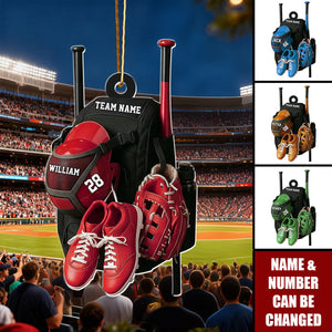 Personalized Baseball Ornament, Custom Baseball Bag with Helmet Baseball Ornament