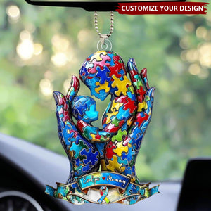 Mom And Kid - Personalized Autism Awareness Acrylic Car Ornament