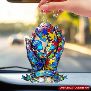 Mom And Kid - Personalized Autism Awareness Acrylic Car Ornament