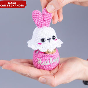 Personalized Name Crochet Easter Bunny Egg Cozy & Candy Bowl Basket