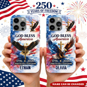 Custom Name Patriotic 250th Anniversary God Bless America Eagle 1776–2026 Phone Case