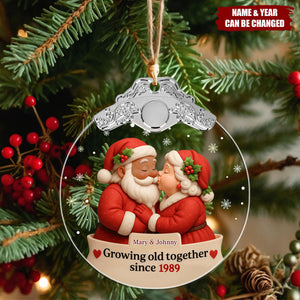 Growing Old Together Santa Claus And Mrs. Claus,Personalized Glass Ornament,Gift For Couples And Grandparents