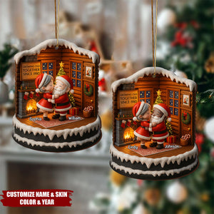 Growing Old Together Since, Santa Claus And Christmas Tree, Custom Wood Ornament, Gift For Couples And Grandparents