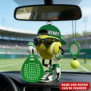 Personalized Padel Acrylic Car Ornament Cute Tennis Ball Character with Sunglasses and Cap