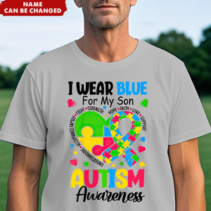 I Wear Blue For My Son/Daughter - Autism Awareness Personalized Name T-Shirt