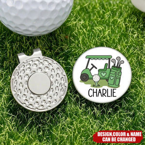Personalized Golf Cart Golf Ball Marker Magnetic Hat Clip - Birthday Game Day Gift for Golf Player