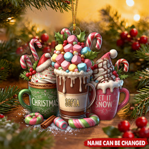 Let It Snow Christmas Candy Cane Hot Cocoa Cup Personalized Acrylic Ornament
