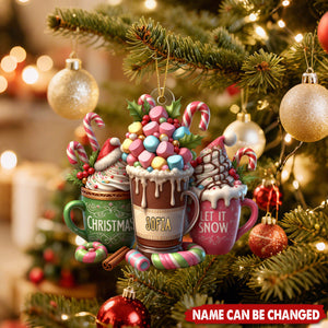 Let It Snow Christmas Candy Cane Hot Cocoa Cup Personalized Acrylic Ornament